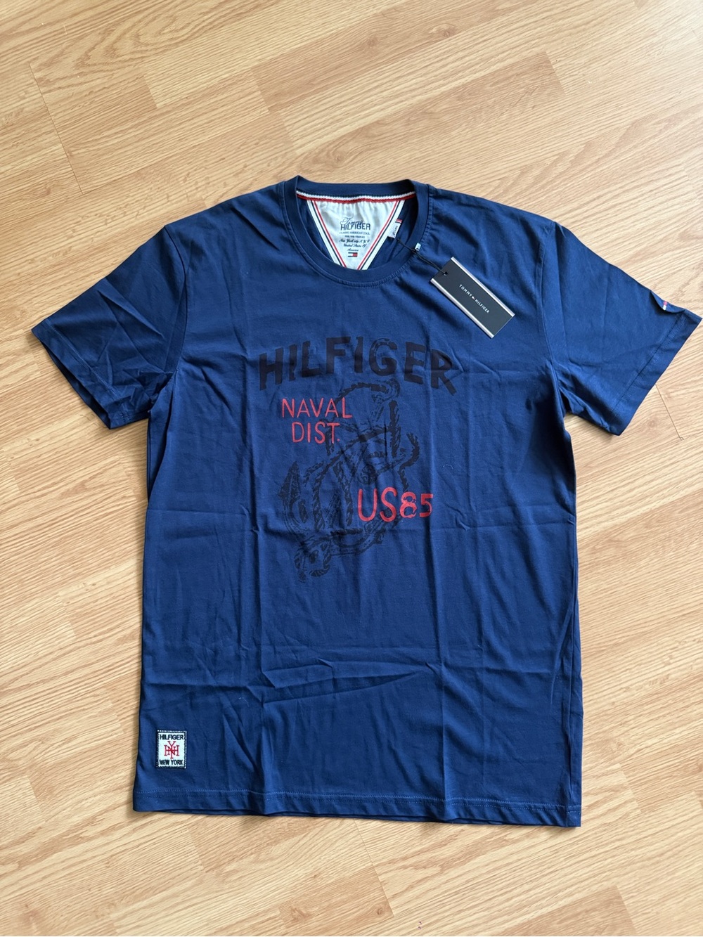 Tommy Hilfiger Navy Short Sleeve Graphic Tee with Red Accents